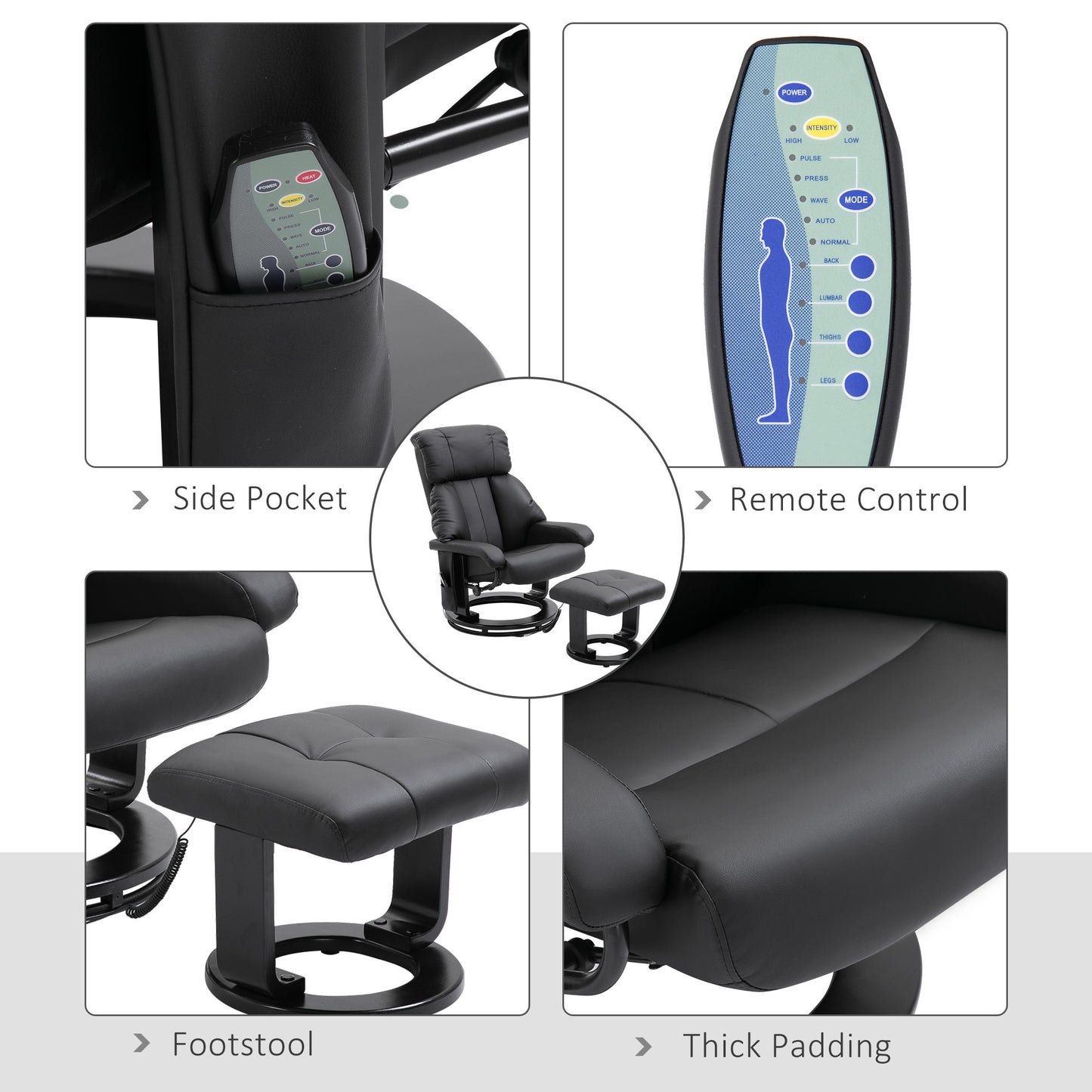 Homcom Recliner Chair with Vibration Massage - Black