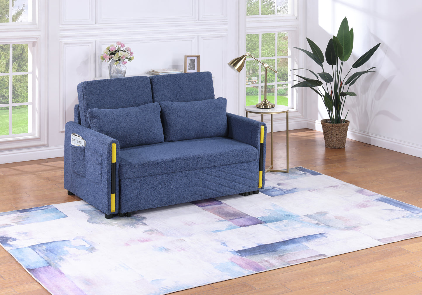 Percy Teddy Velvet Sleeper Loveseat - Navy