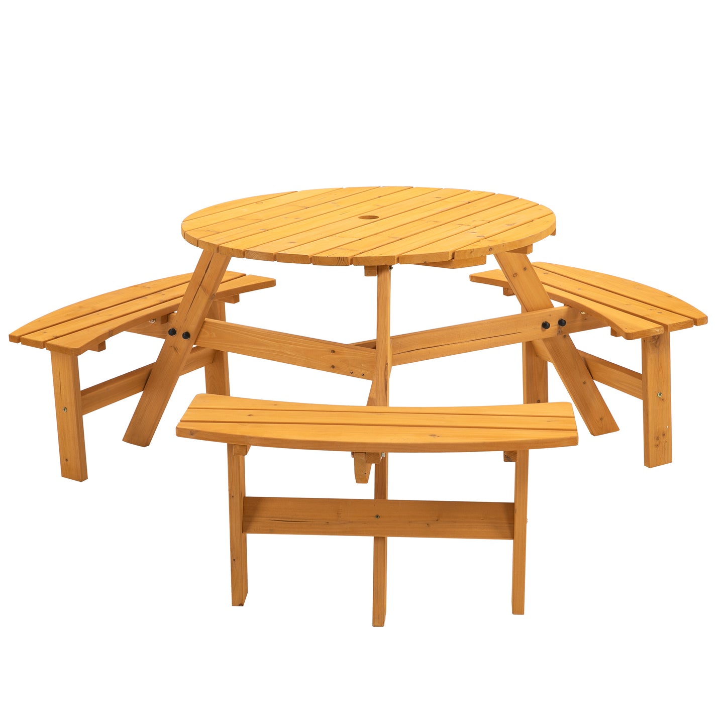 Nix 6-Person Circular Outdoor Wooden Picnic Table - Natural