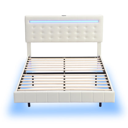 Marc Full Size Floating Bed Frame with LED - White