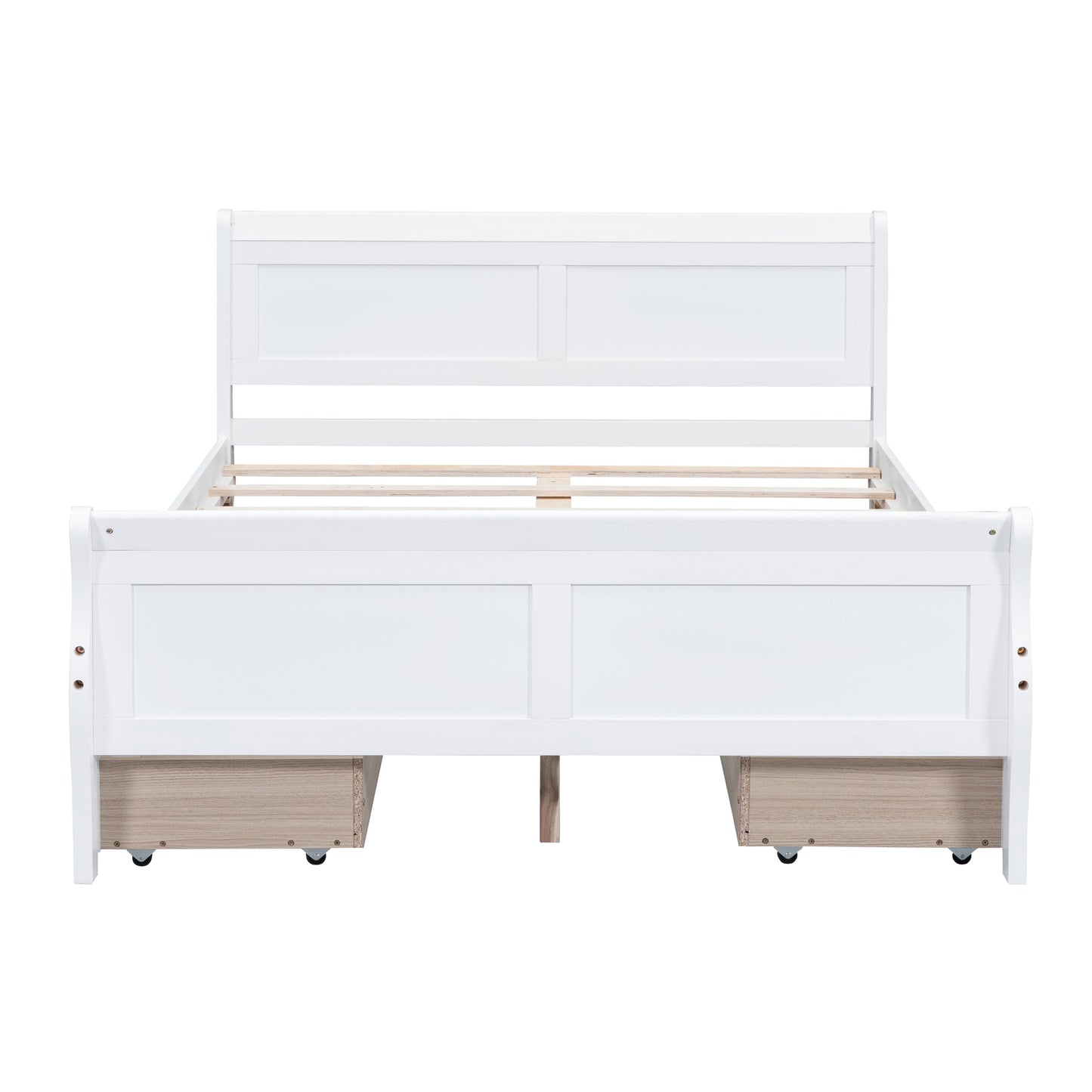 Meg Full Size Wood Platform Bed with 4 Drawers - White