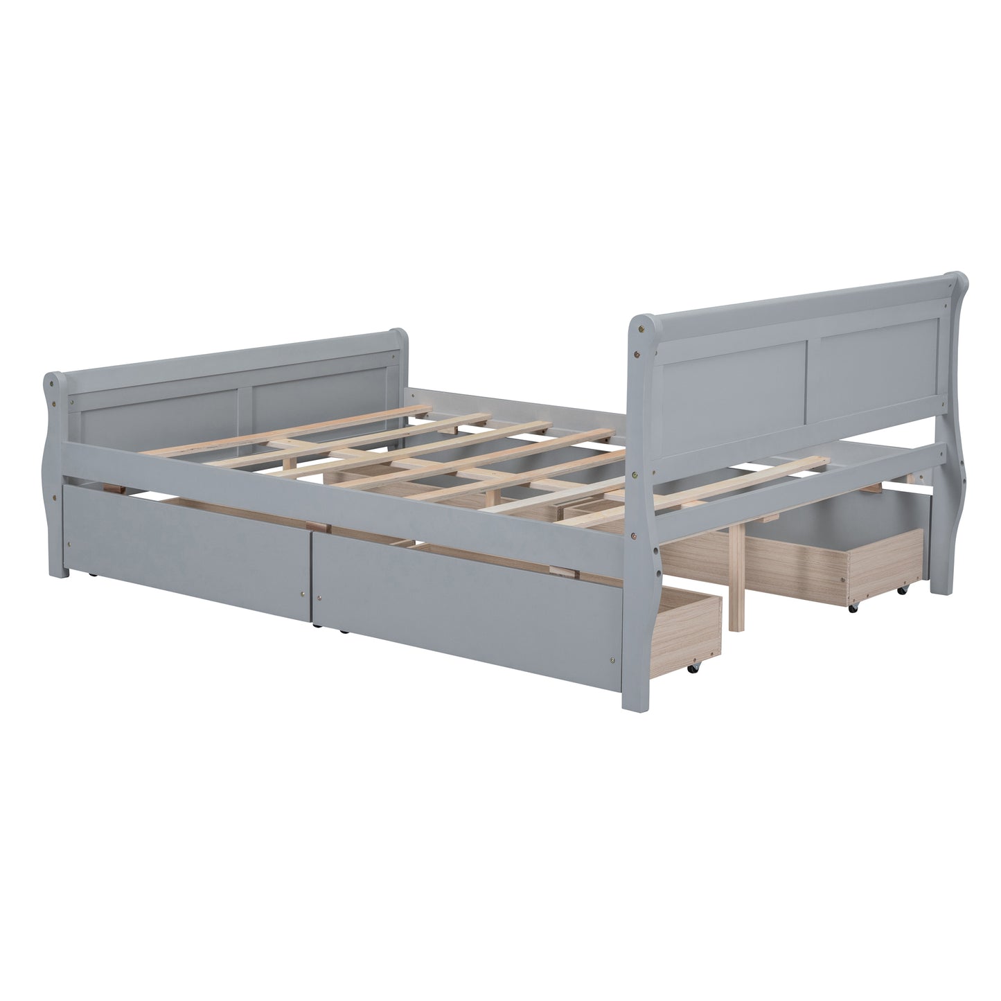 Meg Full Size Wood Platform Bed with 4 Drawers - Gray