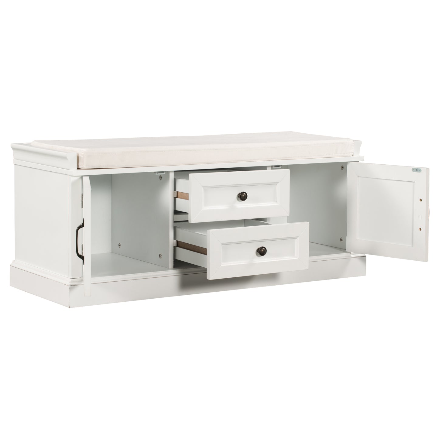 Stash Storage Bench with 2 Drawers and 2 Cabinets - White