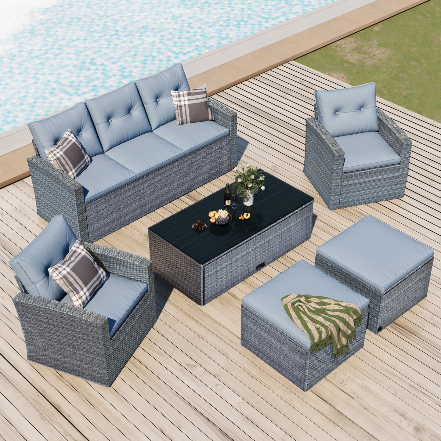 Prado 6 Pc PE Rattan Outdoor Patio Furniture Set - Gray