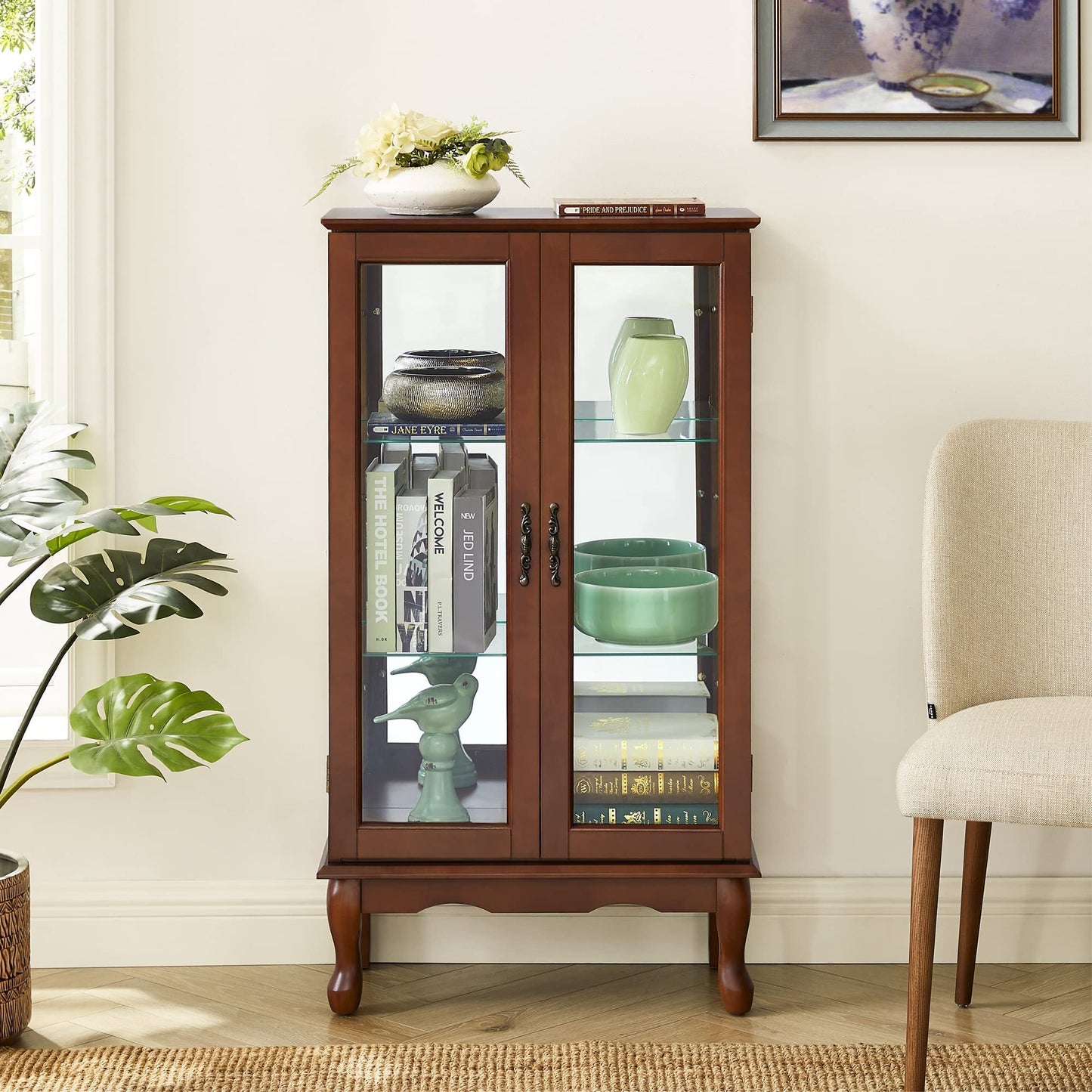 Karla Lighted Curio Diapaly Cabinet - Walnut