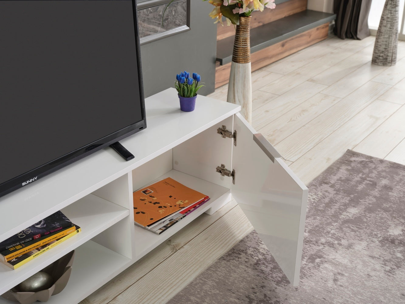 April Mid Century Modern TV Stand - White