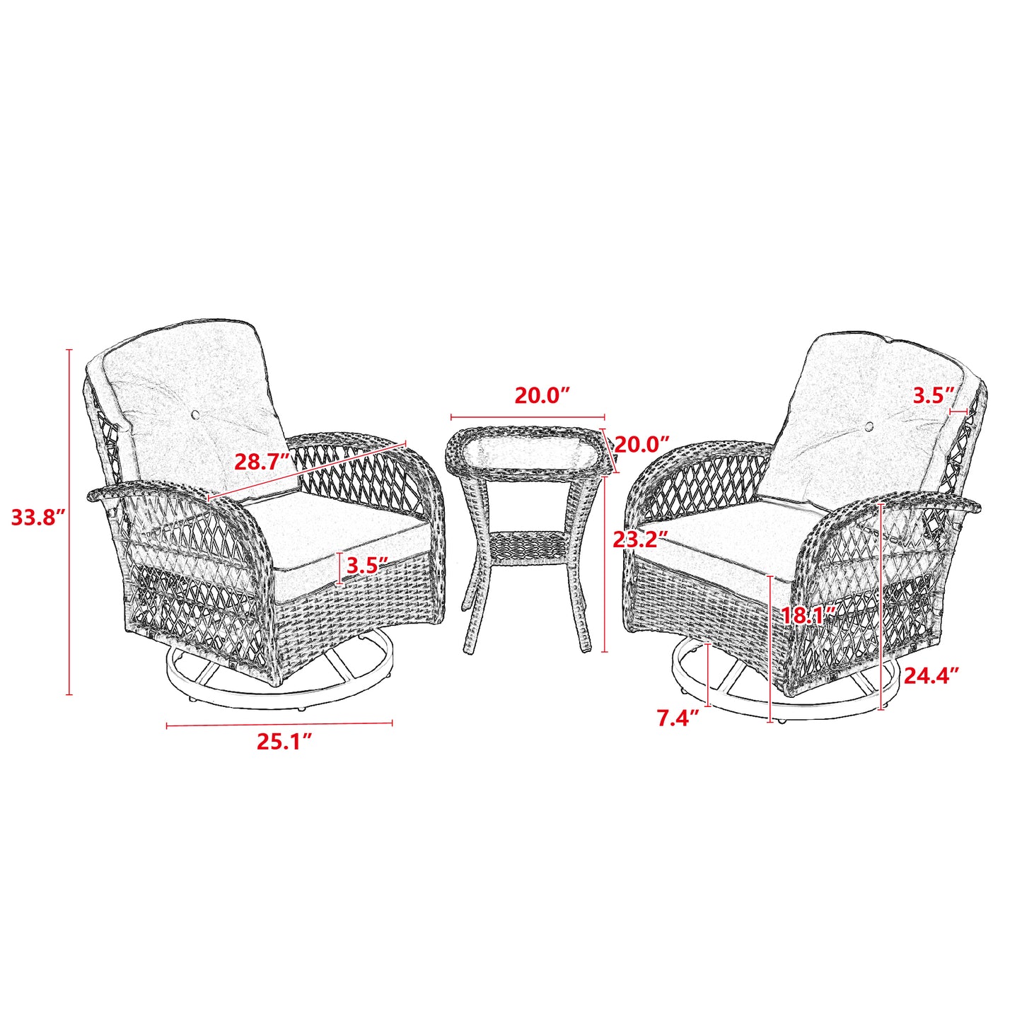 Tompkins 3 Pc Outdoor Swivel Rocker Patio Chairs - Gray