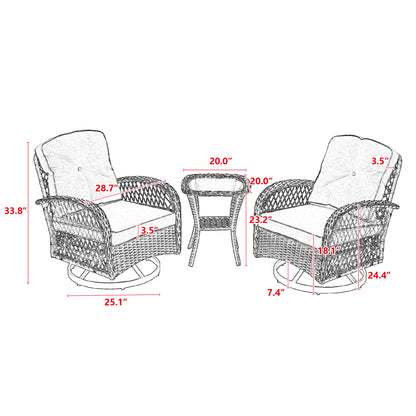 Tompkins 3 Pc Outdoor Swivel Rocker Patio Chairs - Khaki