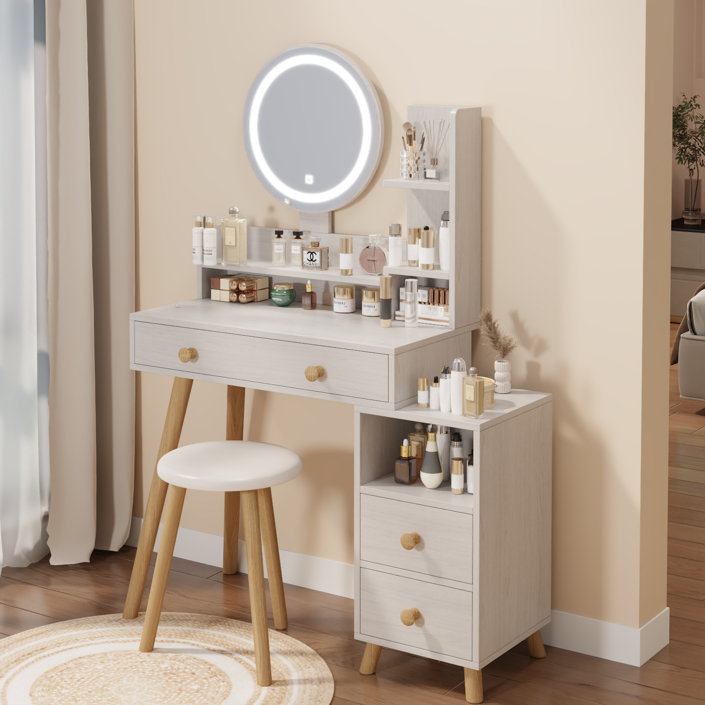 Round Makeup Vanity Desk Set