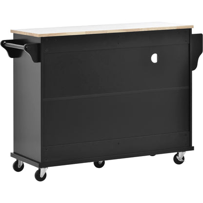 Retro Kitchen Island Cart with Storage Cabinet -Black