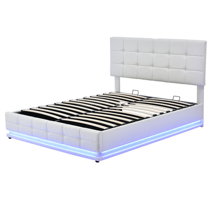 Luxury Dream Queen Bed with Smart Storage and LED Illumination - White