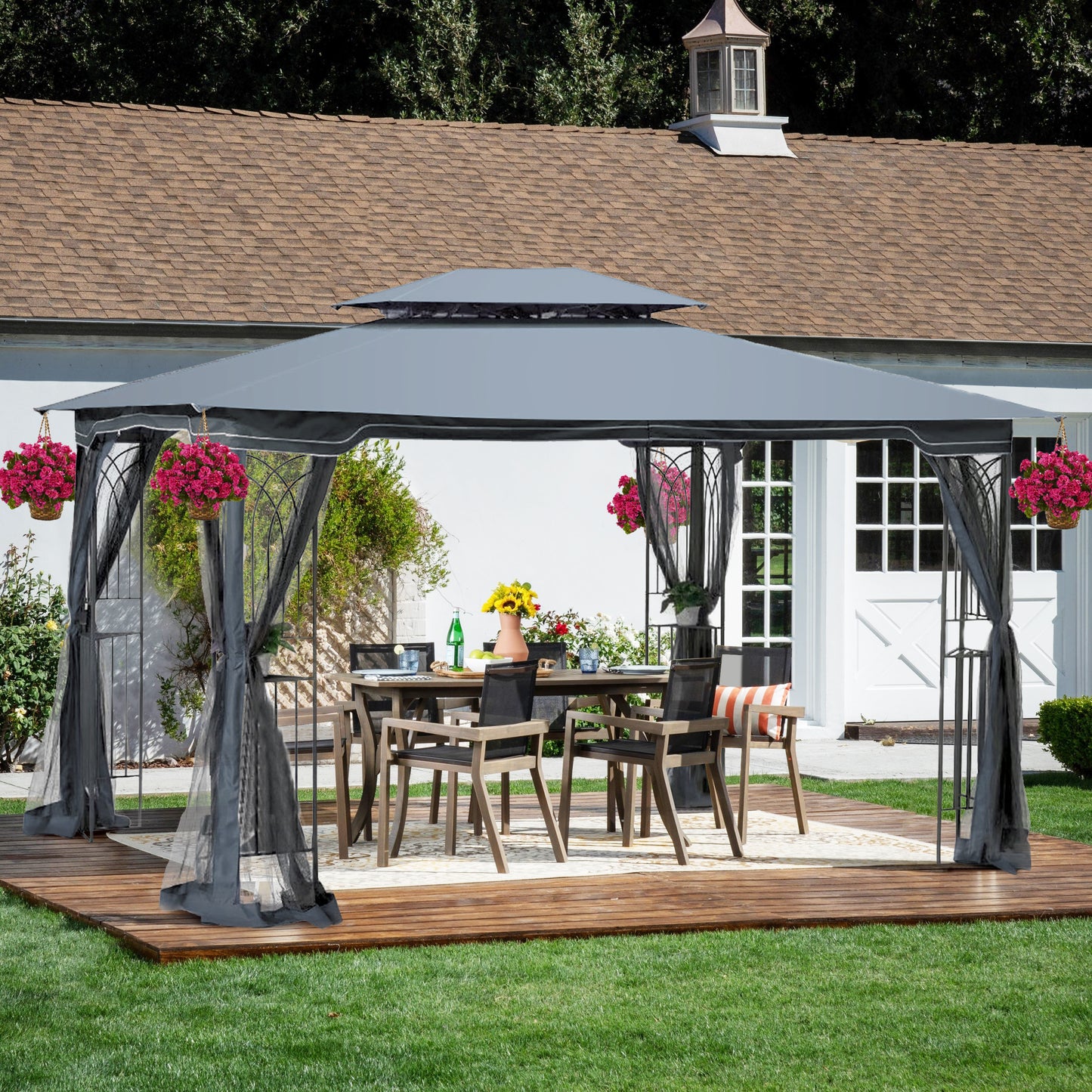 Kay 13 x 10 ft Outdoor Patio Gazebo Canopy Tent - Gray