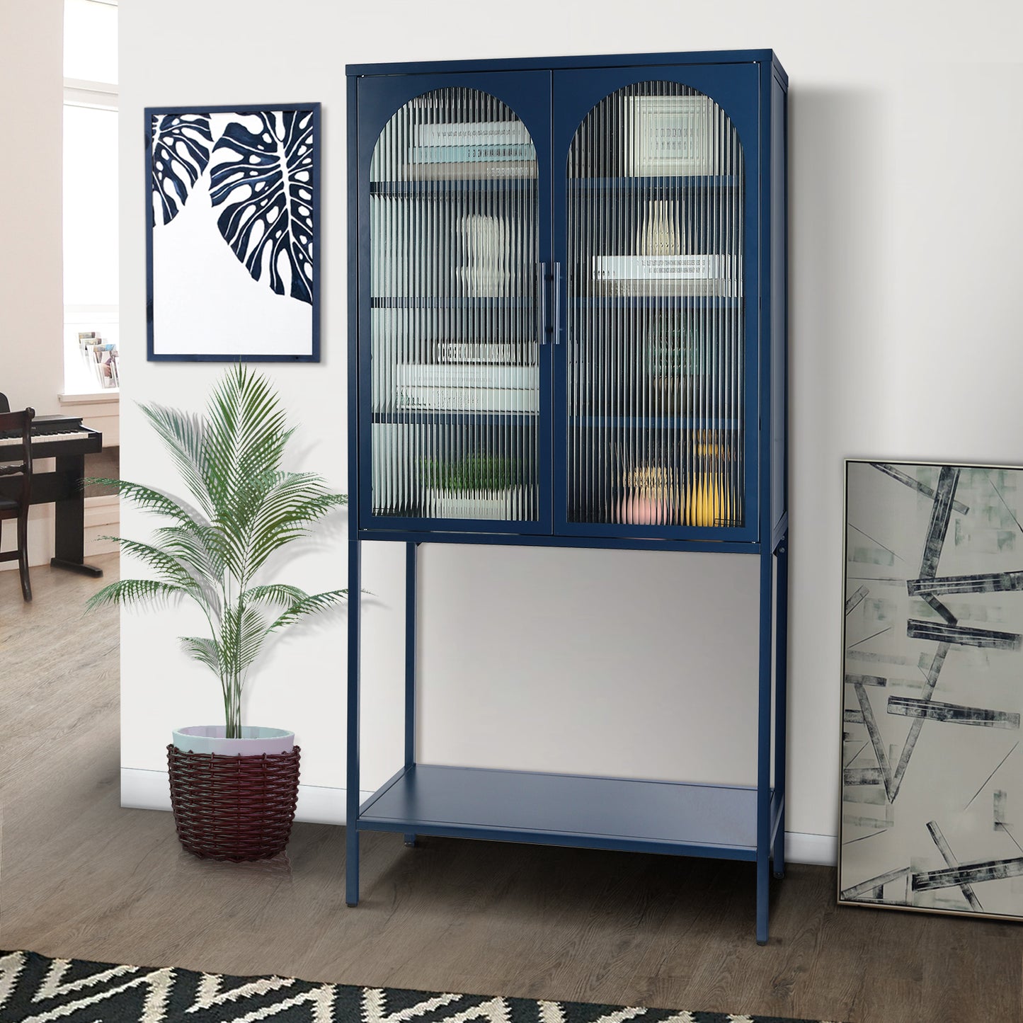 Arched II Glass Doors Floor Cabinet - Blue