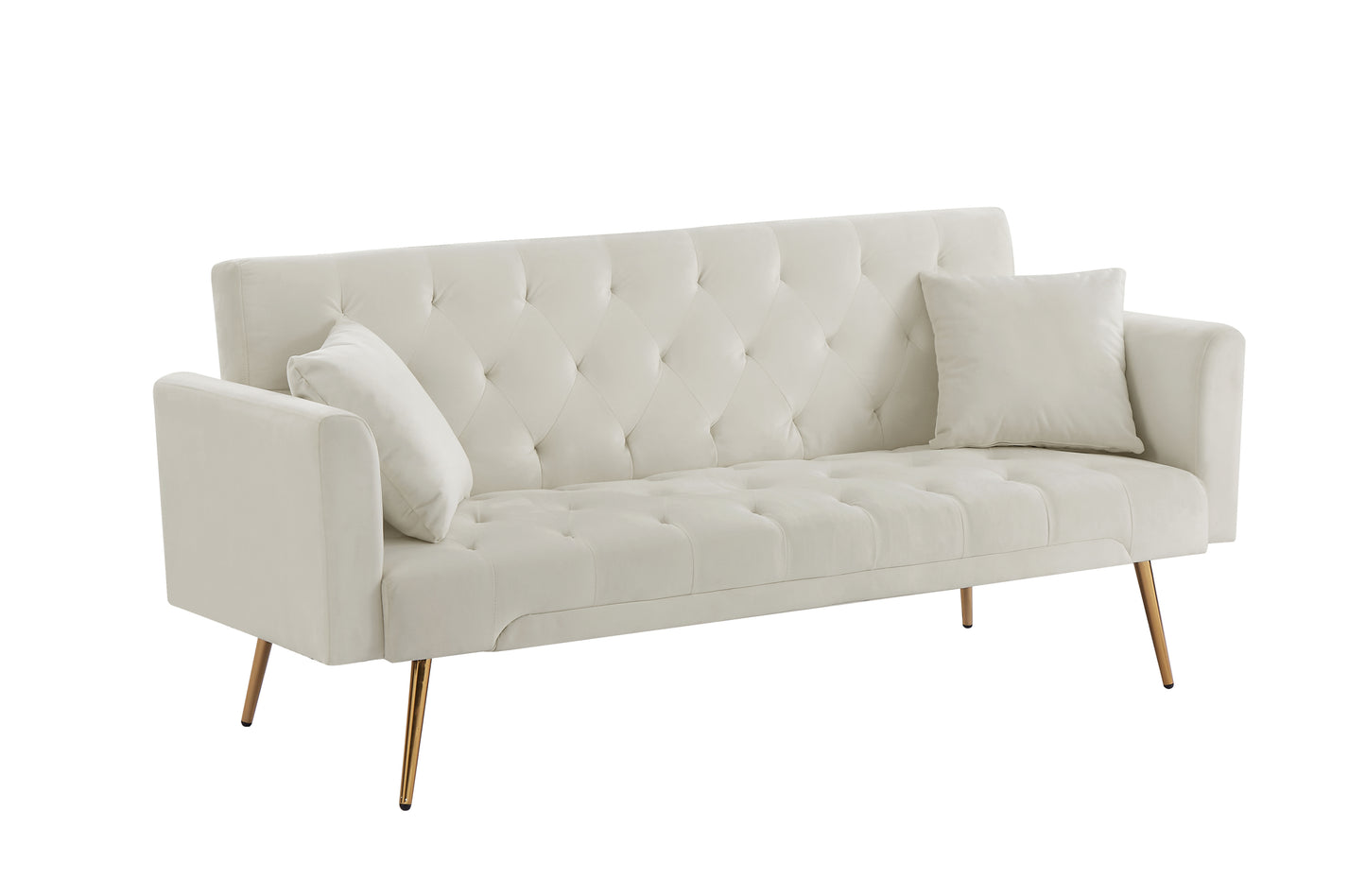 Kona Velvet Futon Sofa Bed with Metal Legs - Beige