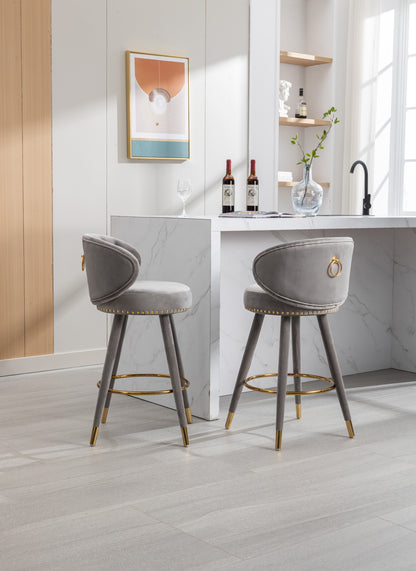 Emma Bar Stools with Back and Footrest  - Gray Set of 2