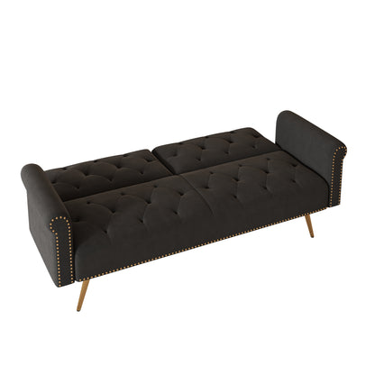 Uma Convertible Velvet Sofa Bed - Black