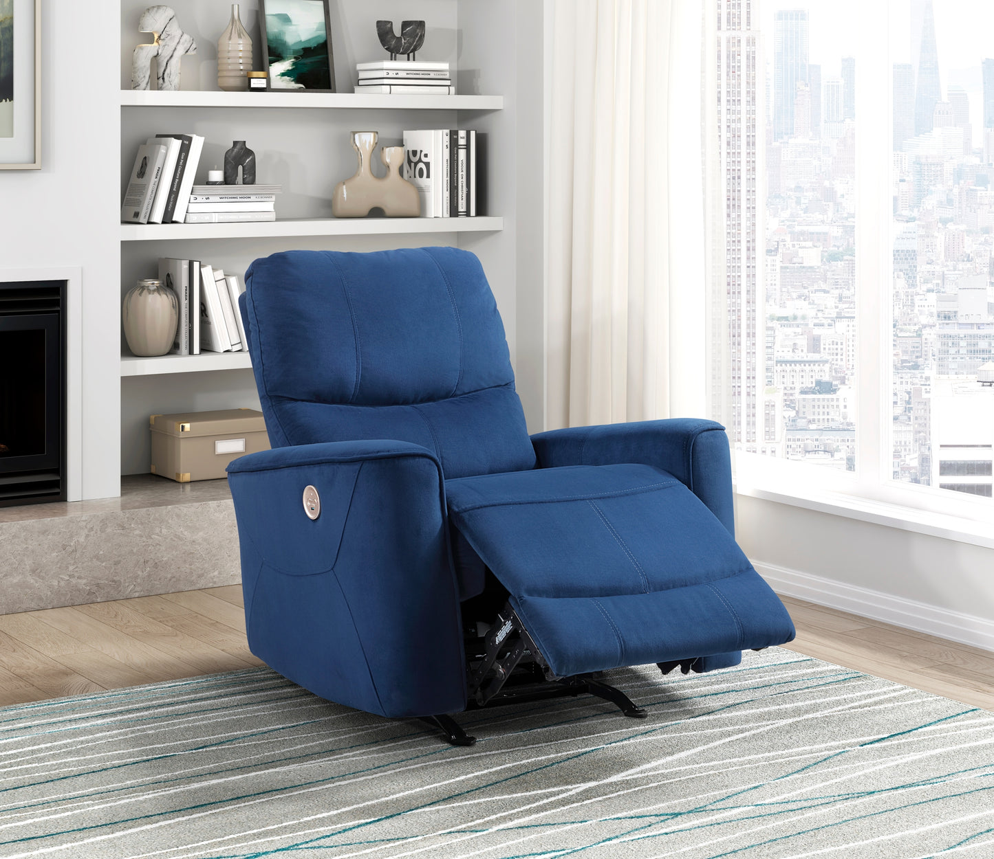 Amari Velvet Upholstery Reclining Chair - Navy Blue