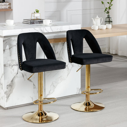 Nadia Velvet Adjusatble Seat  Bar Stool - Black Set of 2