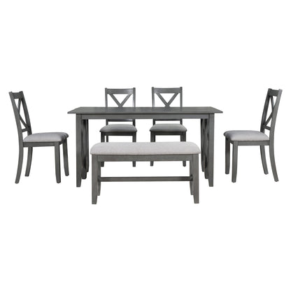 Stella 6pc Dining Set Solid Wood Table 4x Side Chairs And Bench - Gray