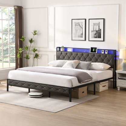 Alder King Size Bed Frame with Storage - Dark Gray