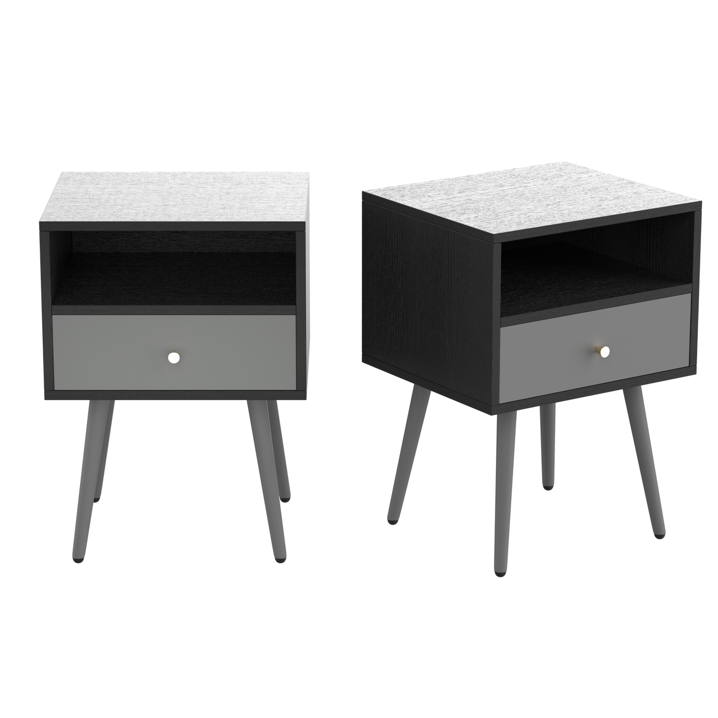 Chic Modern Nightstand with 1 Storage Drawer -  (Set of 2) - Dark Gray