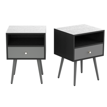 Chic Modern Nightstand with 1 Storage Drawer -  (Set of 2) - Dark Gray