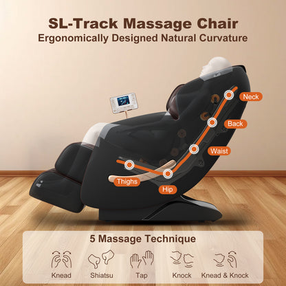 Elias Deluxe Zero Gravity Full Body Massage Chair with AI Voice Control - Black+Brown