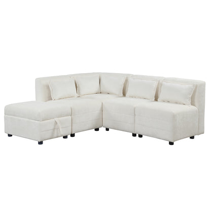 Lexi Sectional Sofa 5-seater Modular Couches with Storage Ottoman - Cream