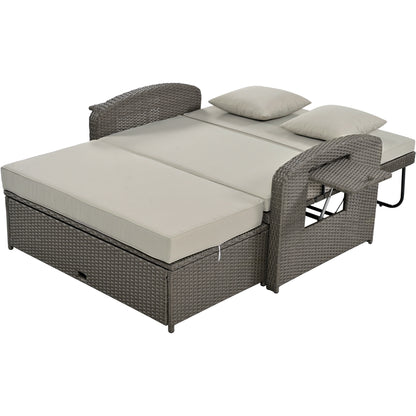 Tula PE Wicker Rattan Double Chaise Lounge - Gray