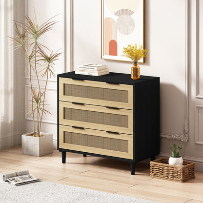 Tero 3-Drawers Rattan Storage Cabinet - Black