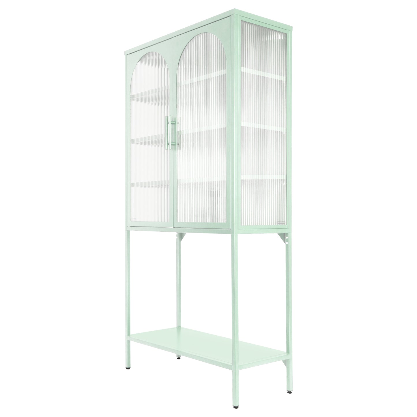 Arched II Glass Doors Floor Cabinet - Mint Green