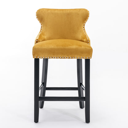 Family  Velvet Upholstered Wing-Back Bar Stools - Gold Set of 4