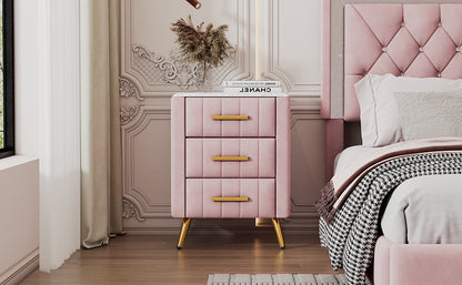 Kati Upholstered Wooden Nightstand - Pink