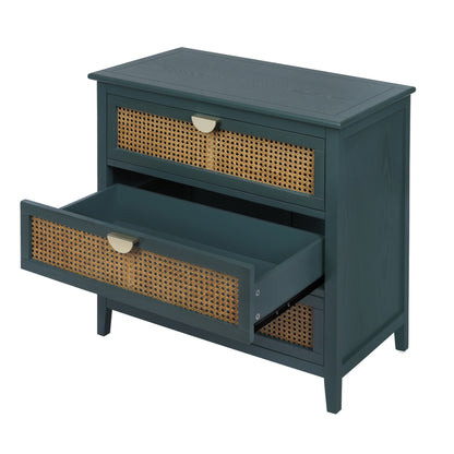 Valerie Natural Rattan 3 Drawer Cabinet - Green