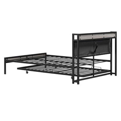 Quest Full Size Metal Platform Bed Frame with Trundle - Black