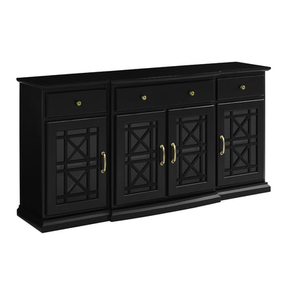 Classic Fretwork Detailed Glass-Door Sideboard - Black