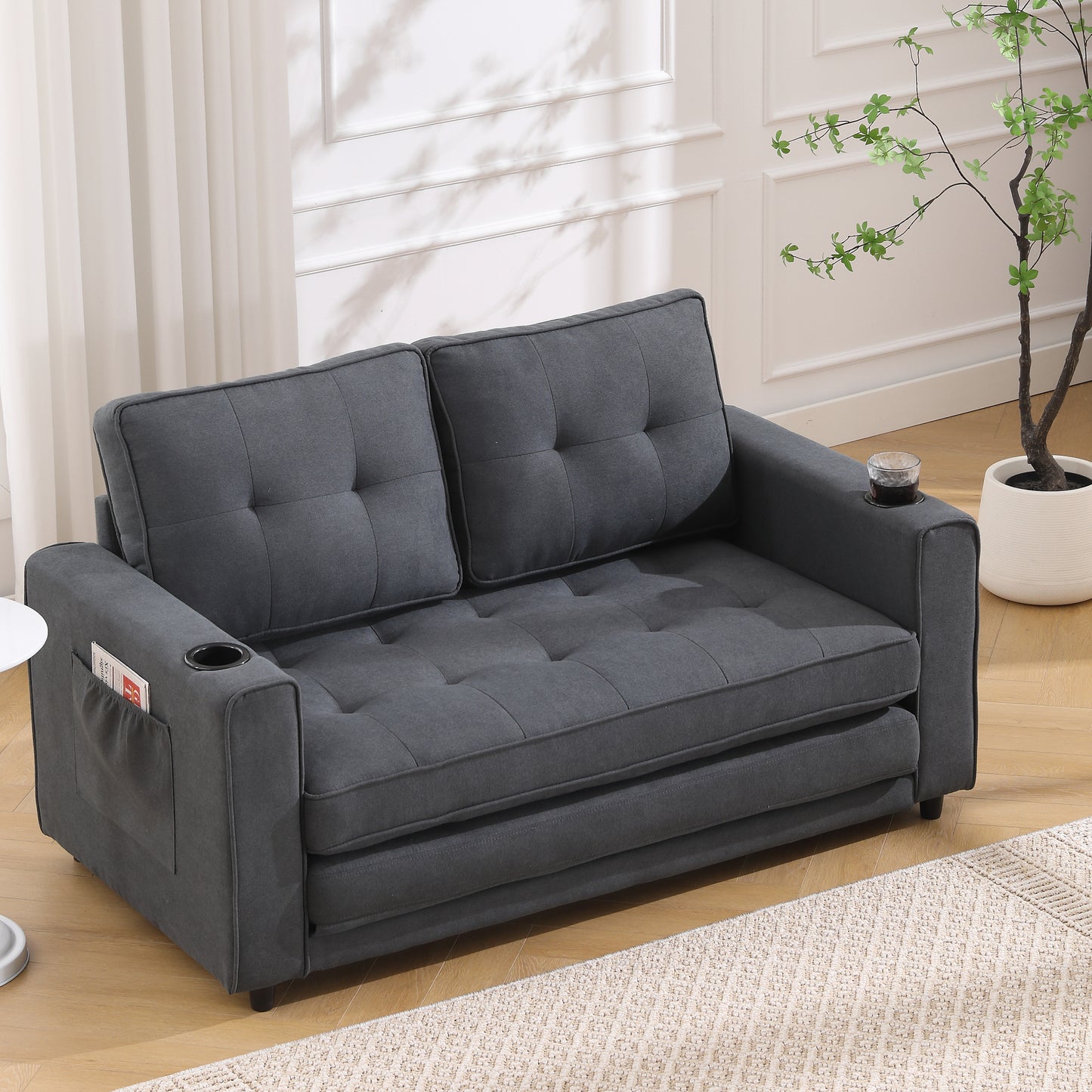 Neo Tufted Loveseat with Pull Out Sleeper - Dark Gray