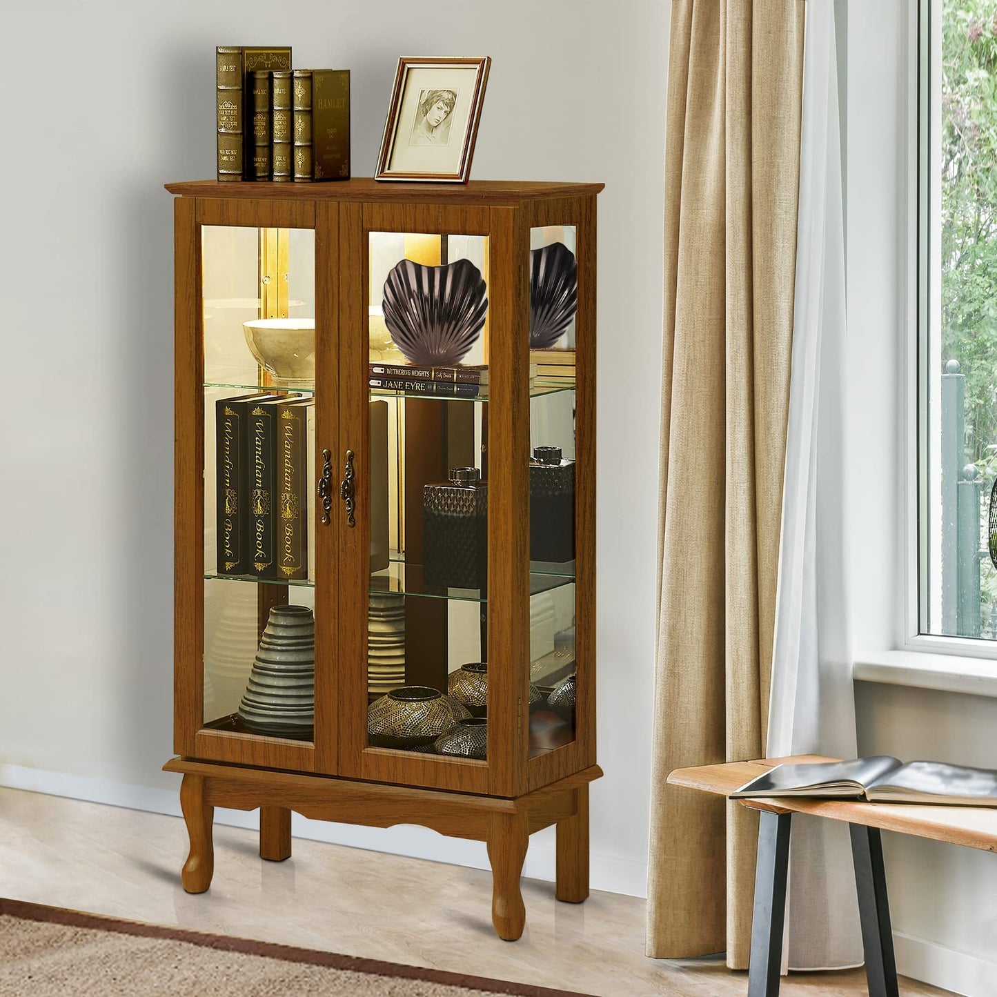 Karla Lighted Curio Diapaly Cabinet - Oak