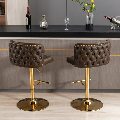 Tufted Swivel Barstools - Brlown  Set of 2