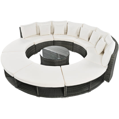 Serrano 9 Pc Outdoor Patio Circular Outdoor Sofa Set - Beige