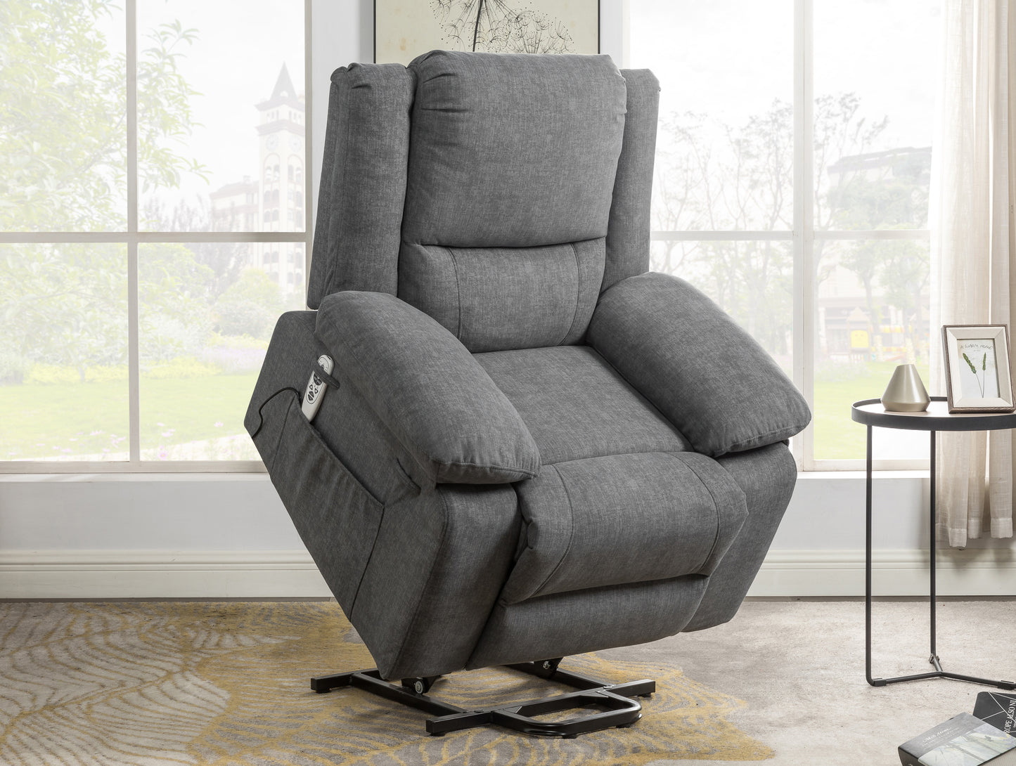 Solace Electric Power Recliner Chair with Massage and Heatin - Dark Grey