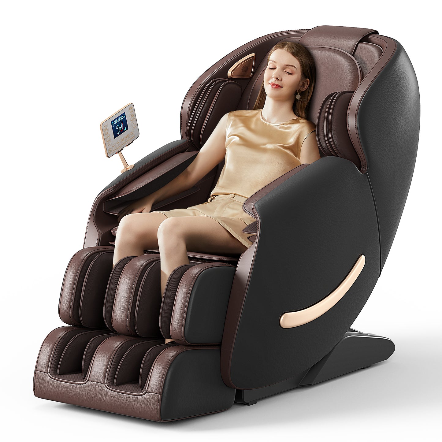 Elias Deluxe Zero Gravity Full Body Massage Chair with AI Voice Control - Black+Brown