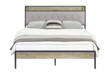 Biony Queen Size Metal Bed Frame W Charging Station - Gray