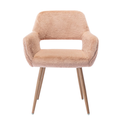 Moka Dining Faux Fur Chair with Solid  Steel Leg- Camel