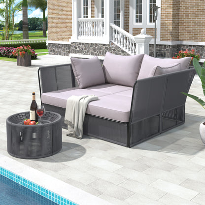 Freeda 2 Pc Outdoor Sunbed and Coffee Table Set - Gray