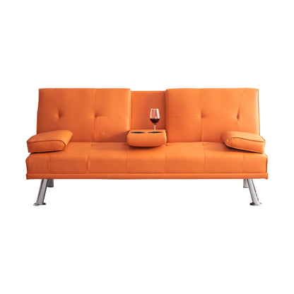 Neza Convertible Faux Leather Sofa Bed  - Orange