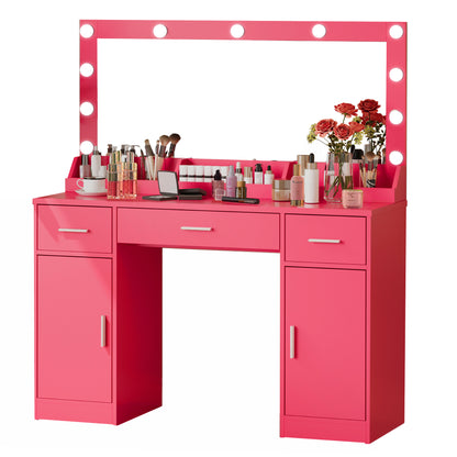 Astrid Makeup Vanity Table With Large Mirror and 3 Colour Lighting  - Rose Pink