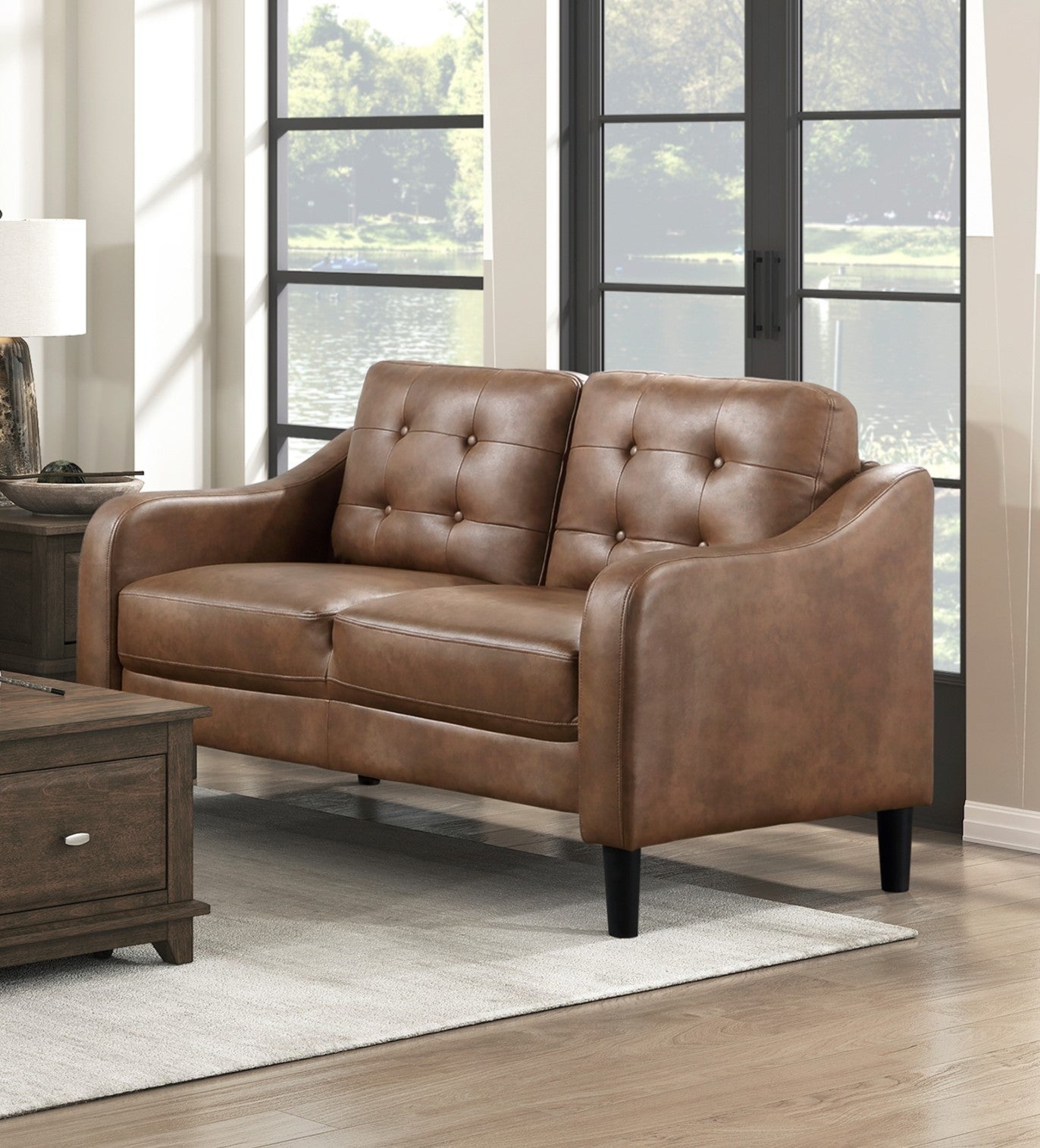 Neo Loveseat Button Tufted Contoured Arms - Brown