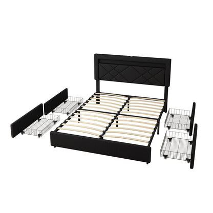 H1 Queen Size Bedframe with LED - Dark Black