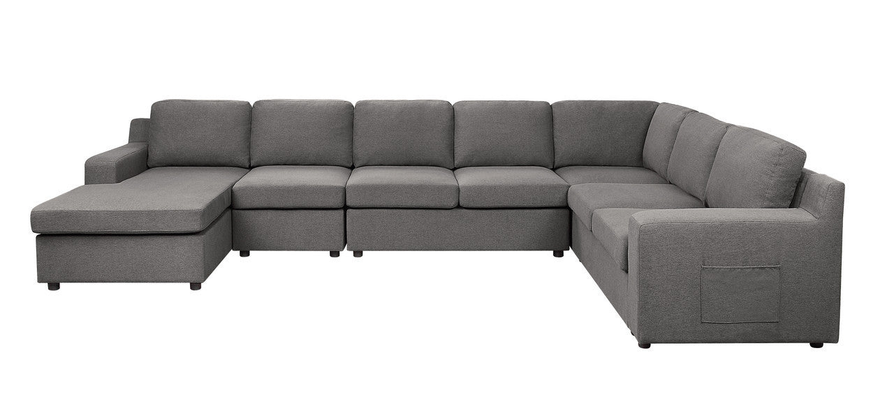 Waylon Linen 7-Seater U-Shape Sectional Sofa Chaise - Gray